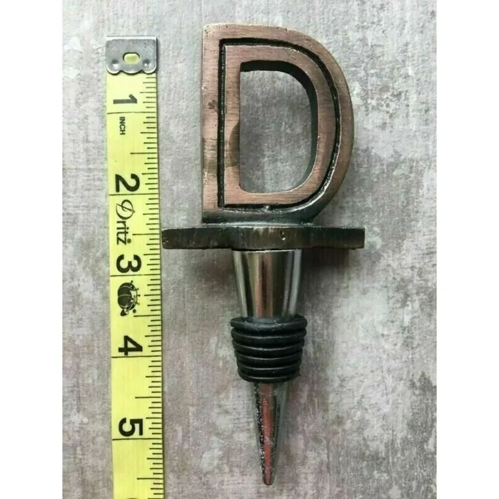 Metal Copper Oil Bronze Tone Wine Bottle Stopper Topper Monogram Letter “D”